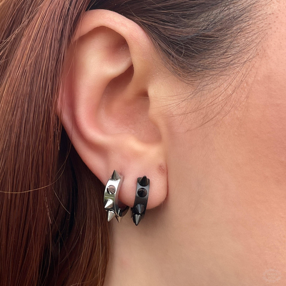 CLIP ON SPIKED HUGGIE HOOP EARRINGS