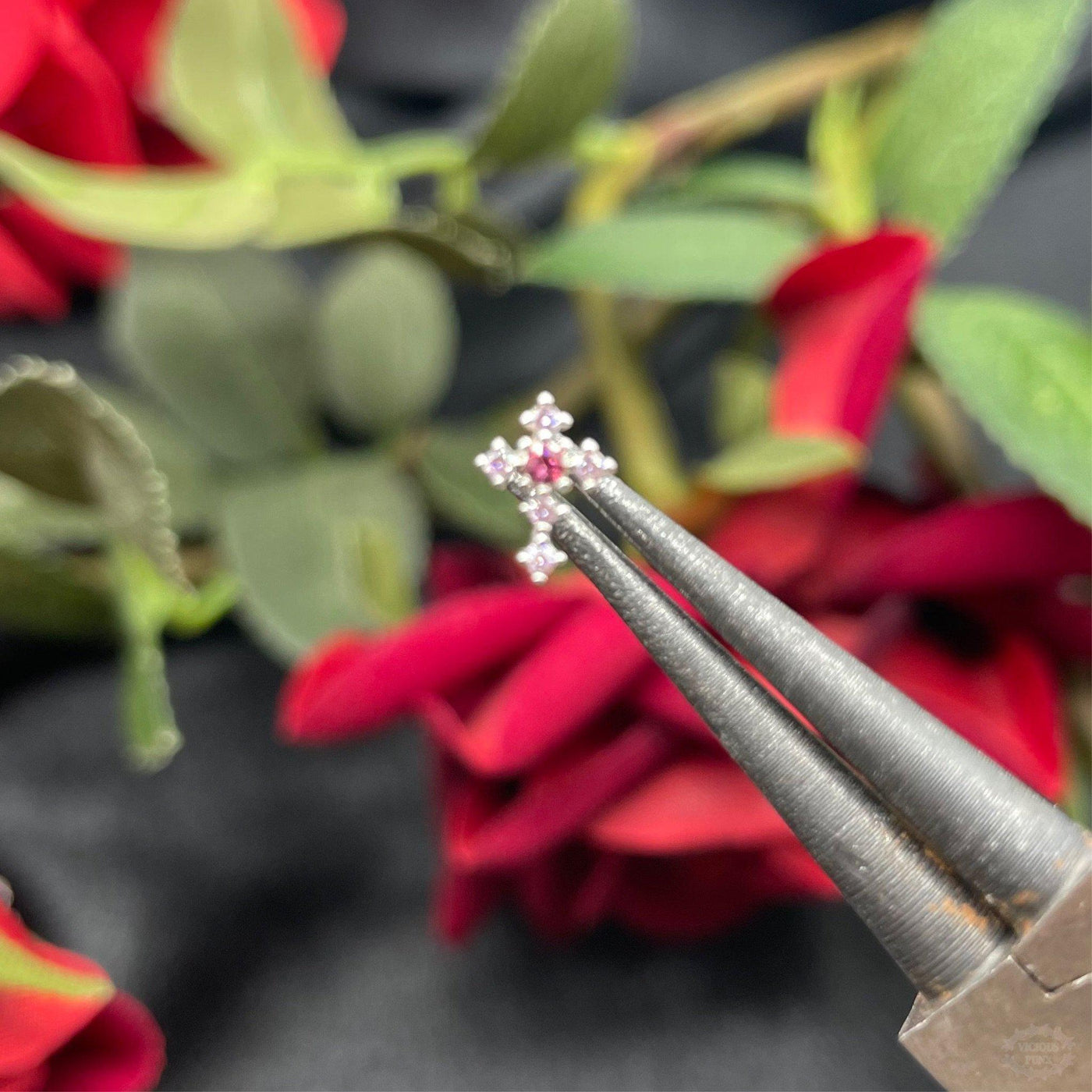 CZ CROSS STUD NOSE PIERCING-Vicious Punx-Vicious Punx