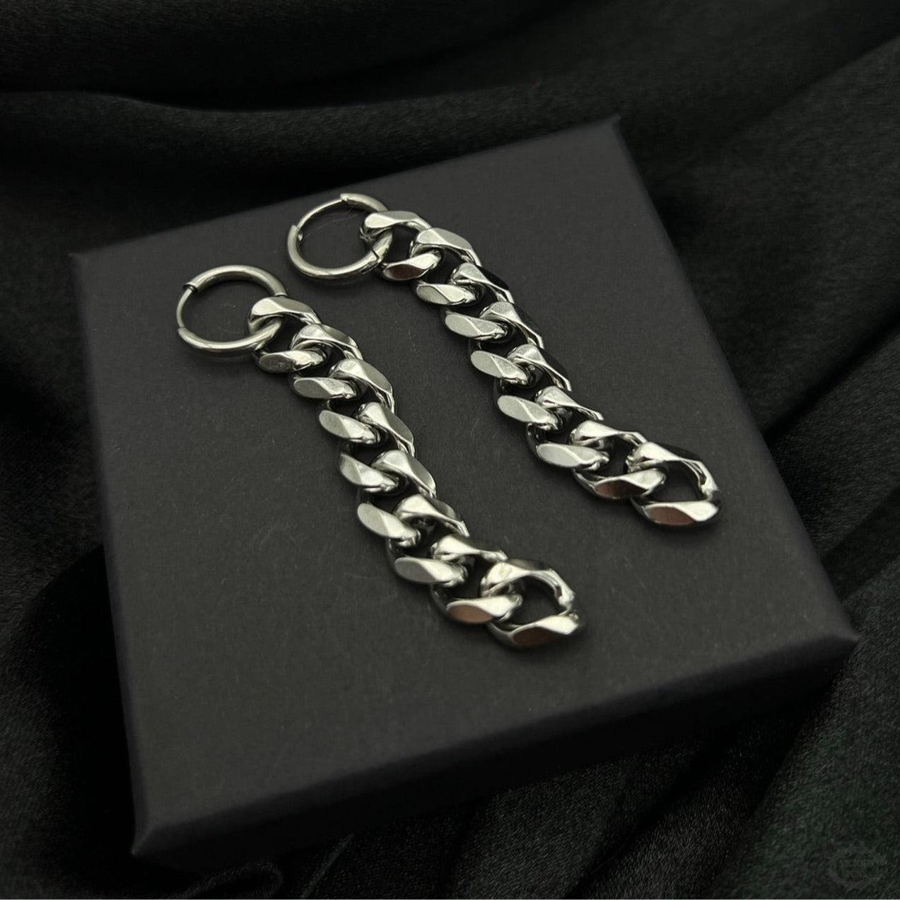 STAINLESS STEEL CHAIN HOOP EARRINGS