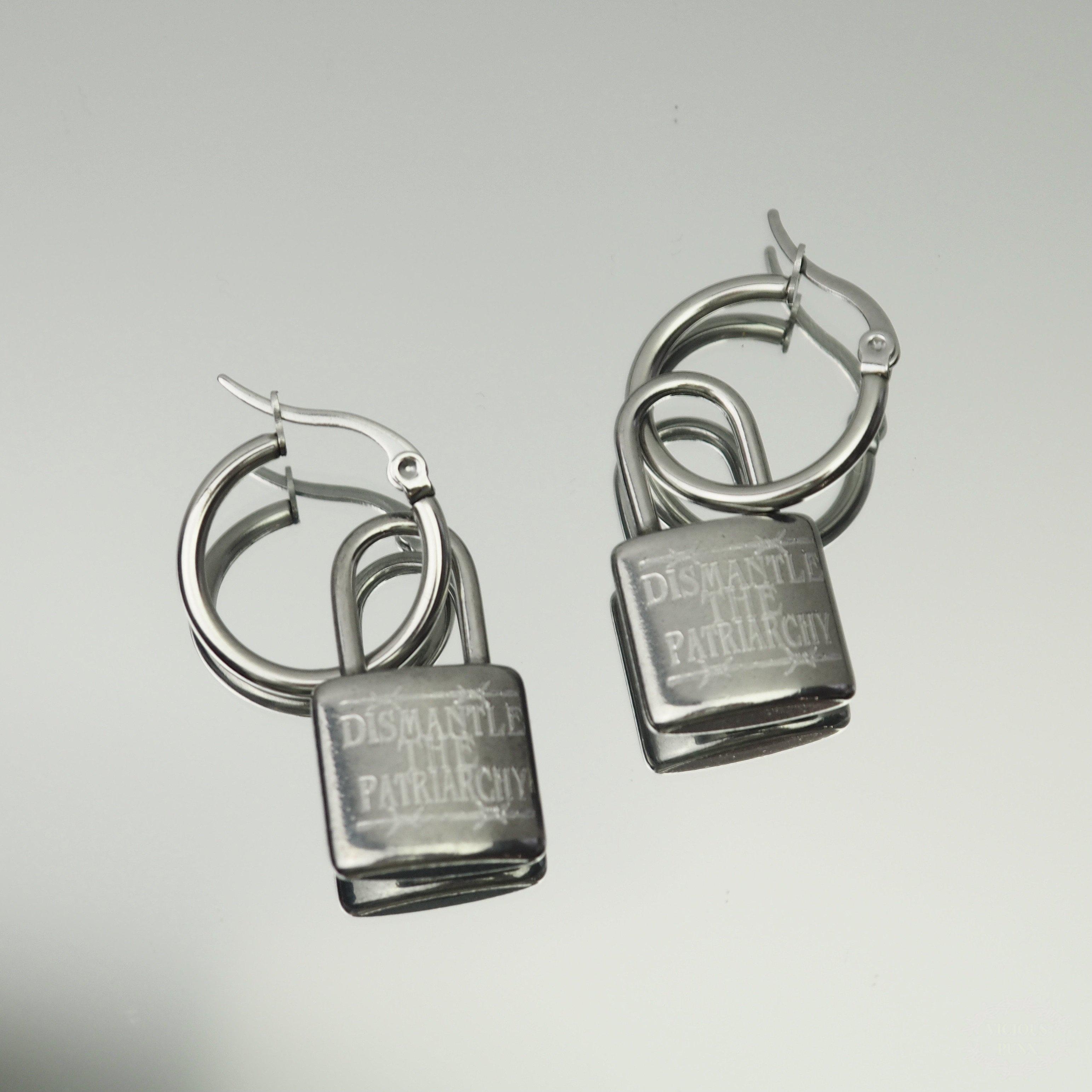 DISMANTLE THE PATRIARCHY PADLOCK EARRINGS-Vicious Punx-Vicious Punx