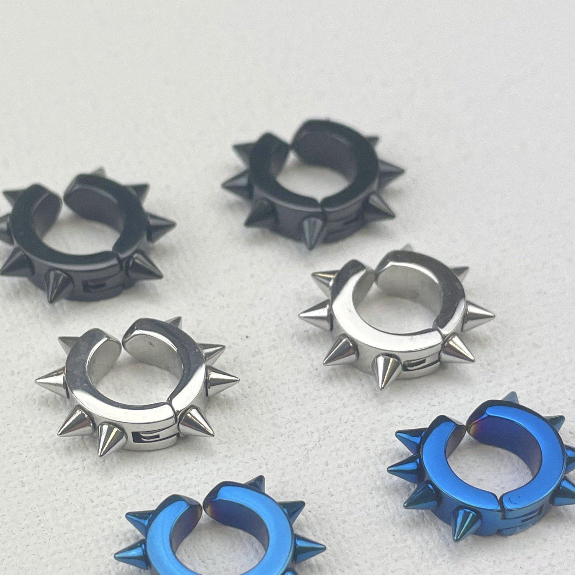 CLIP ON SPIKED HUGGIE HOOP EARRINGS