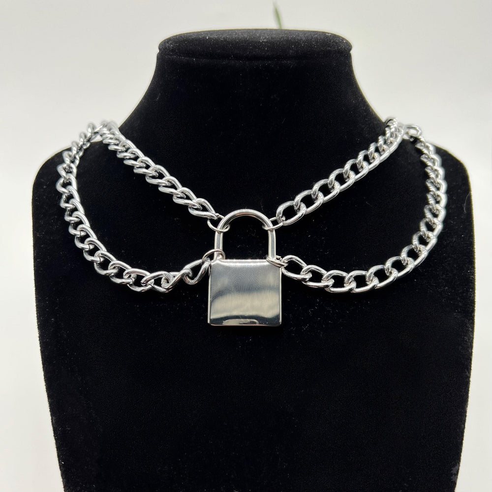 CHAINED UP SILVER LOCK NECKLACE-Vicious Punx-Vicious Punx