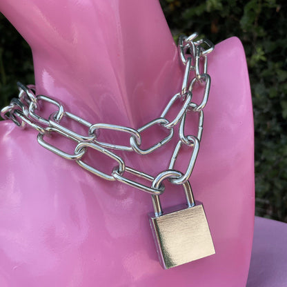 DOUBLE SILVER PADLOCK NECKLACE-Vicious Punx-Vicious Punx